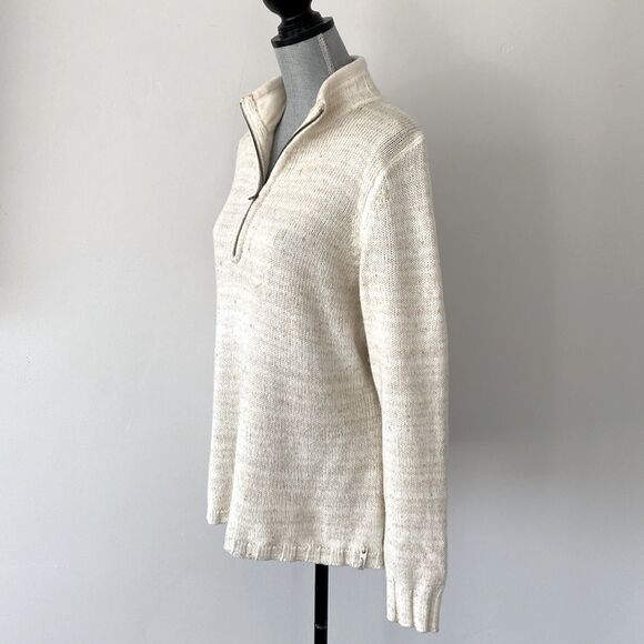 Woolrich Women’s 1/4 Zip Cream Cowl Neck Sweater L breathable Gorpcore Coastal - Picture 2 of 11